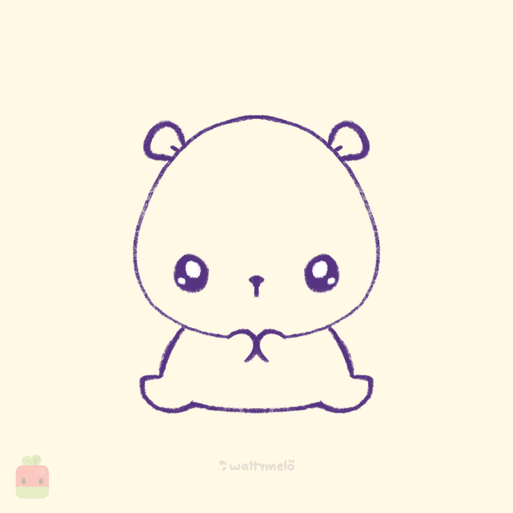 4. Draw the Ears and Limbs ∙ Add two tiny, rounded ears on top of the head. For the limbs, draw four small C-shaped ovals (two in front and two on the sides) connected to the body. Erase part of the lines to seamlessly attach the legs to the body.