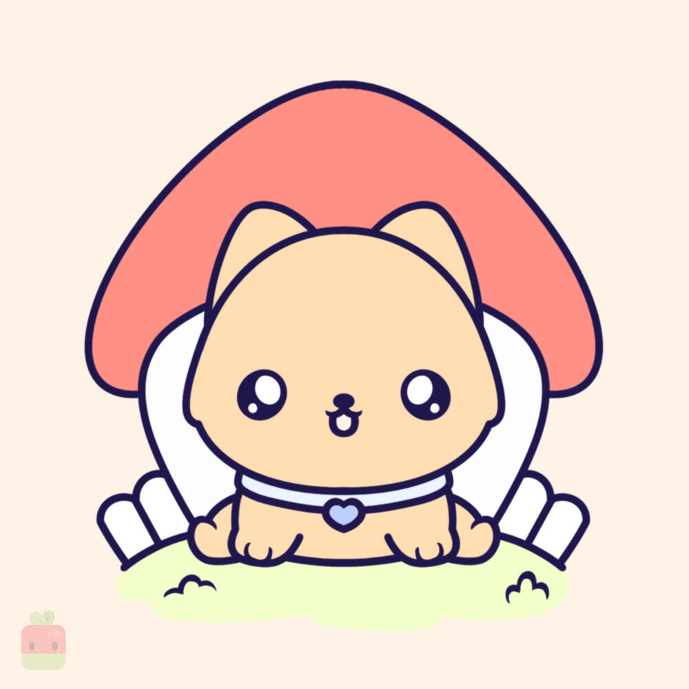 9. Add Base Color ∙ Use soft, pastel colors for a gentle vibe. I used a light beige for the dog's coat, and white with a soft red for the mushroom house.