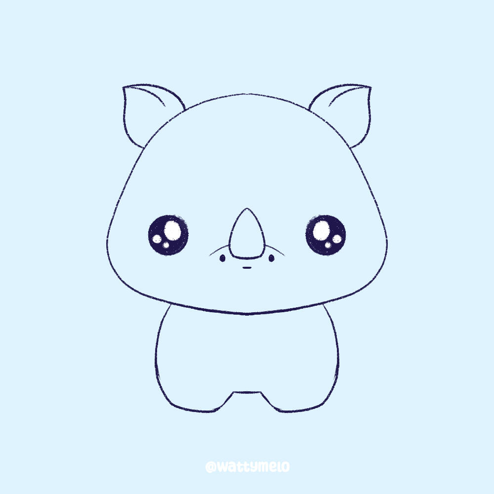 6. Add the Horn ∙ Draw a rounded triangle shape for the horn in the middle of the line of the nose to give it a more 3D look.